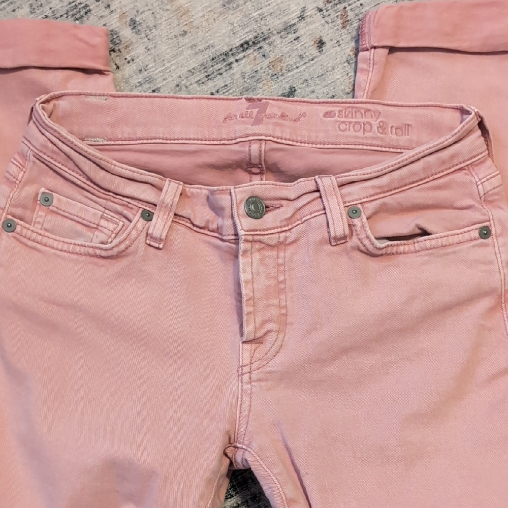 7 For All Mankind Women's Pink Skinny Crop & Roll Jeans